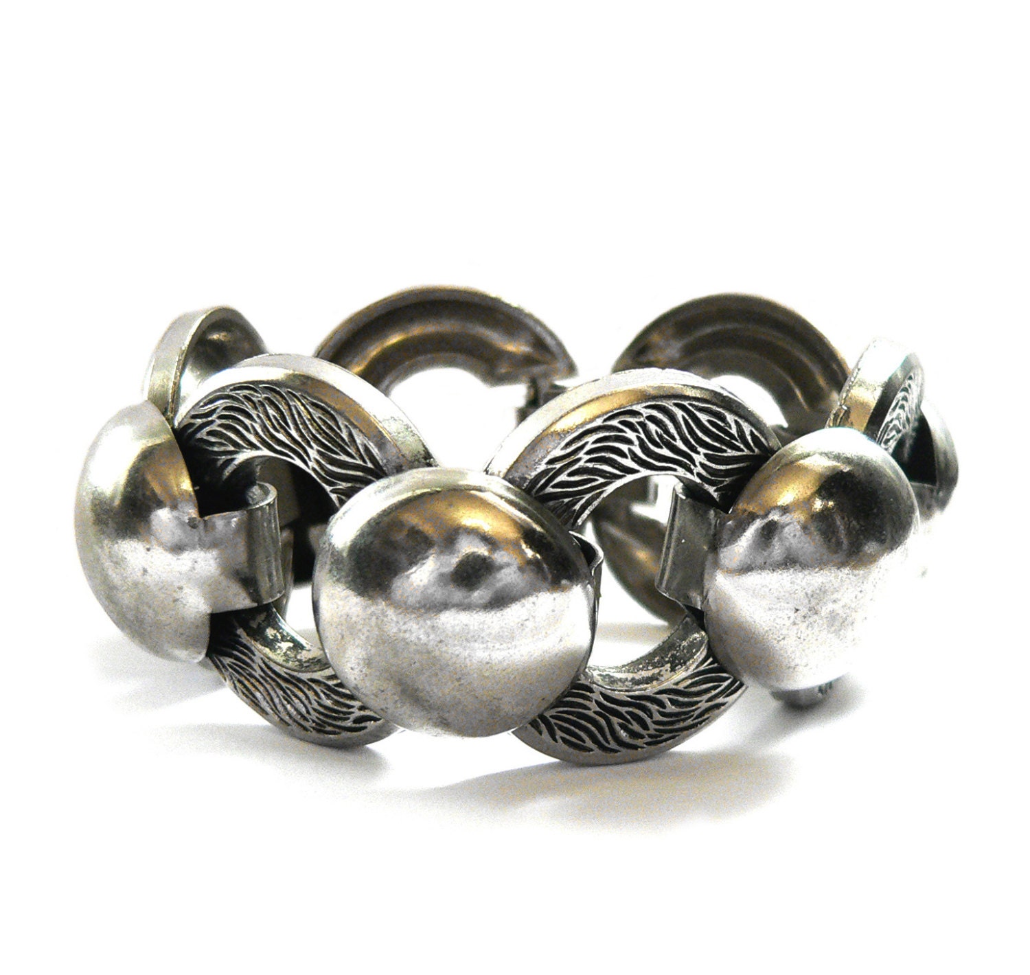 Space Age Armband, 50Er Jahre Chrom Großes Statement Vintage 1950Er Silber Metall, Mid Century Modern Armband von Kitschtopia