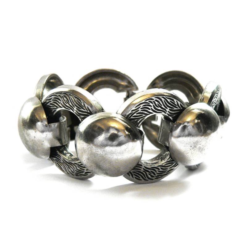 Space Age Armband, 50Er Jahre Chrom Großes Statement Vintage 1950Er Silber Metall, Mid Century Modern Armband von Kitschtopia