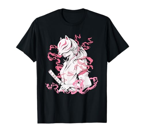 Kitsune Cherry Blossom Anime-Mädchen Demon Fox Katana Sakura T-Shirt von Kitsune Anime Girl Demon Fox Sakura Design