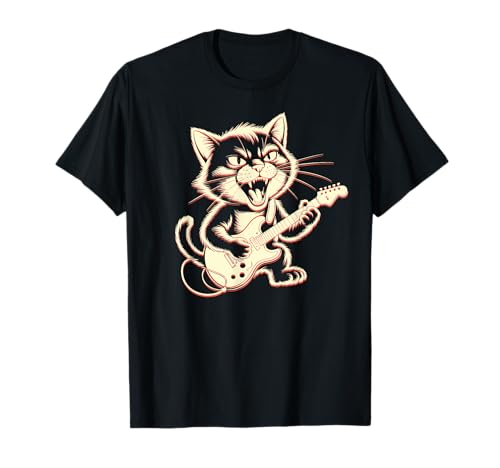 Cute Rock Vintage Katze spielt Gitarre Lustiges Kätzchen Frauen Kinder T-Shirt von Kitten Playing Guitar Tees