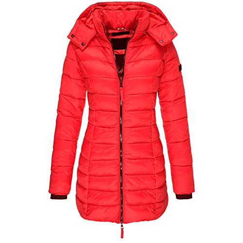 Damen Winter Parka Lang Warm Steppmantel Daunenjacke mit Kapuze Einfarbig Warme Wintermantel Trenchcoat Outdoorjacke Kapuze Winterparka Outdoor Leichte Daunenjacke Softshelljacke mit Taschen von Kittoy