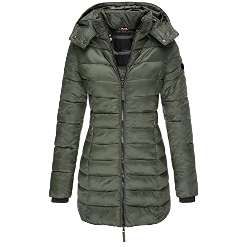 Damen Winter Parka Lang Warm Steppmantel Daunenjacke mit Kapuze Einfarbig Warme Wintermantel Trenchcoat Outdoorjacke Kapuze Winterparka Outdoor Leichte Daunenjacke Softshelljacke mit Taschen von Kittoy