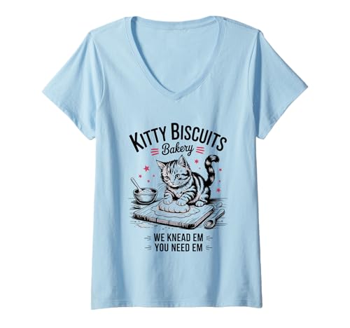 Damen Cute Kitty Kekse Bäckerei Lustige Katzenliebhaber Backen Humor T-Shirt mit V-Ausschnitt Damen Cute Kitty Kekse Bäckerei Lustige Katzenliebhaber Backen Humor T-Shirt mit V-Ausschnitt von Kitty Biscuits Bakery Shirt