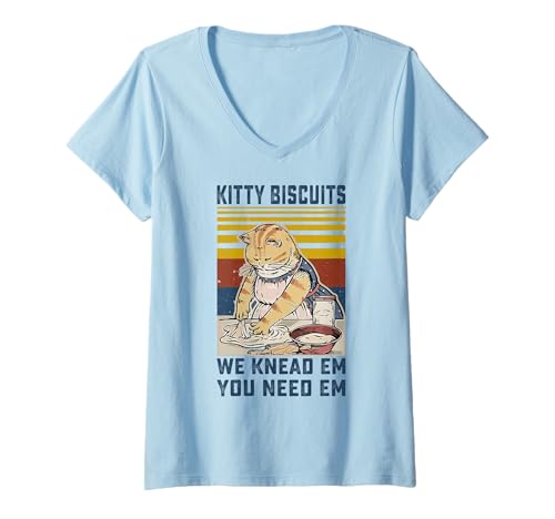 Damen Kitty Biscuits We Knead Em You Need Em Cats Baking T-Shirt mit V-Ausschnitt Damen Kitty Biscuits We Knead Em You Need Em Cats Baking T-Shirt mit V-Ausschnitt von Kitty Biscuits We Knead Em You Need Em Tee