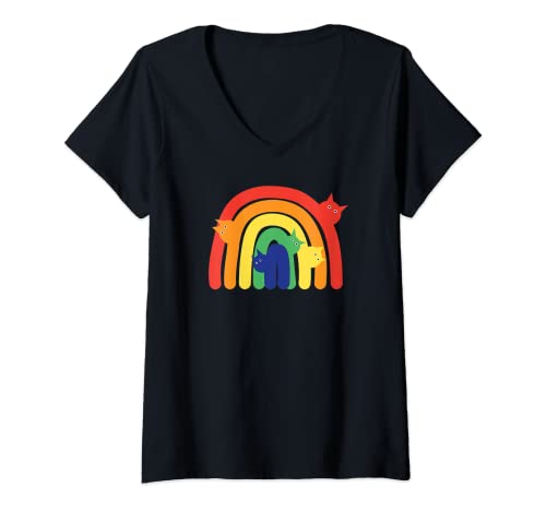 Damen Rainbow Cats LGBTQ+ Katzenliebhaber, minimalistisches Katzenmotiv T-Shirt mit V-Ausschnitt Damen Rainbow Cats LGBTQ+ Katzenliebhaber, minimalistisches Katzenmotiv T-Shirt mit V-Ausschnitt von Kitty Cat Rainbow by LAD Graphics