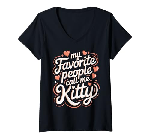 Damen My Favorite People Call Me Kitty Grandma T-Shirt mit V-Ausschnitt Damen My Favorite People Call Me Kitty Grandma T-Shirt mit V-Ausschnitt von Kitty Love Designs for Grandmas