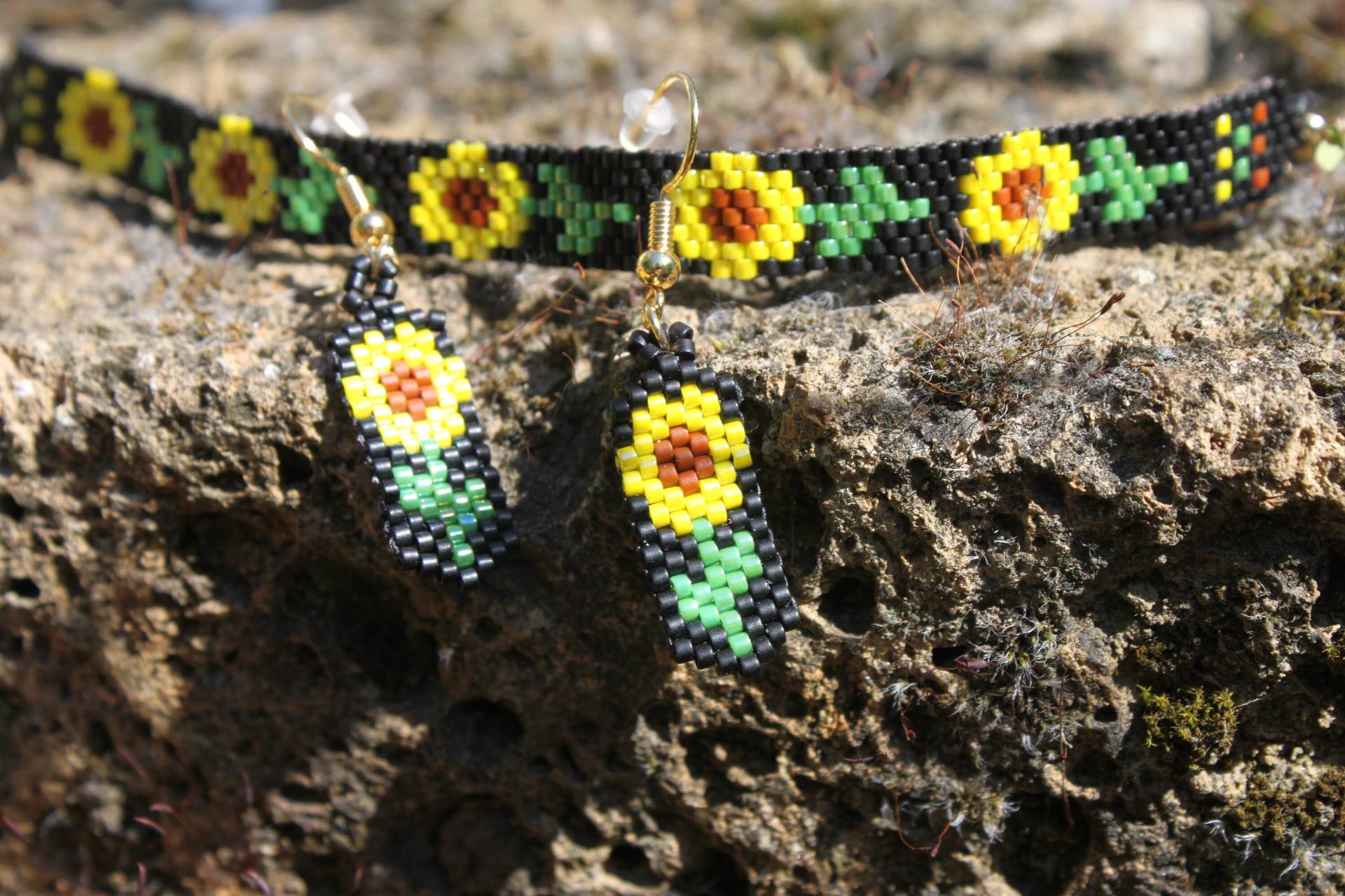 Set Ohrringe Und Armband. Miyuki. Sonnenblumen von KittyKunterbunt