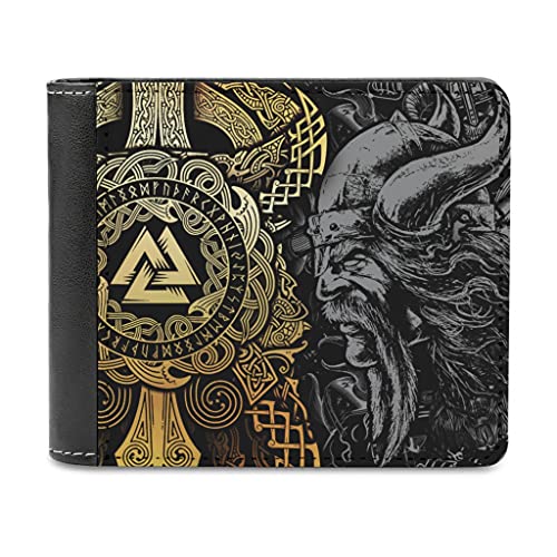 Herren Geldbörse aus Leder Portemonnaie Wikinger Krieger Valknut Odin Mode Geldbeutel Brieftasche Kreditkarten Halter Wallet für Männer White One Size von KittyliNO5