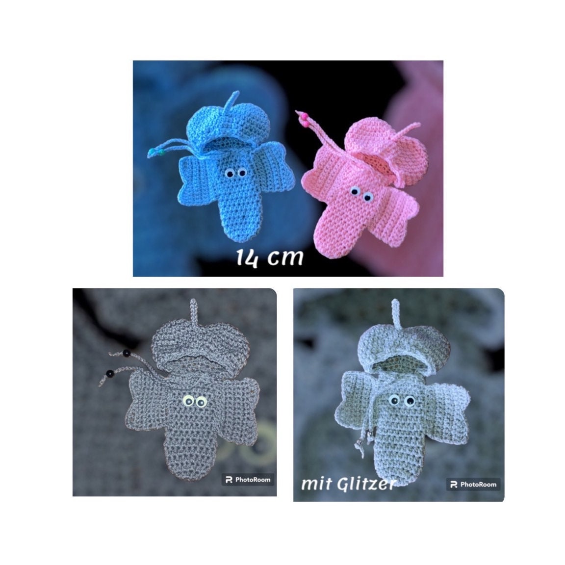 Willy Wärmer „Elefant" in Rosa, Himmelblau, Grau Oder Hellgrau Mit Glitzer Willy Wärmer „Elefant" in Rosa, Himmelblau, Grau Oder Hellgrau Mit Glitzer von KittysHandarbeiten