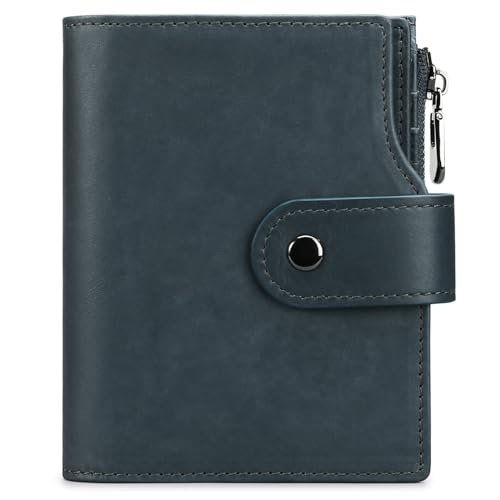 Echtleder-Geldbörse, Herren-Kartenhalter mit großem Fassungsvermögen, Geldbörse mit Reißverschluss und Knopf, RFID-Geldbörse mit Diebstahlschutz (Color : Navy Blue) von KituT