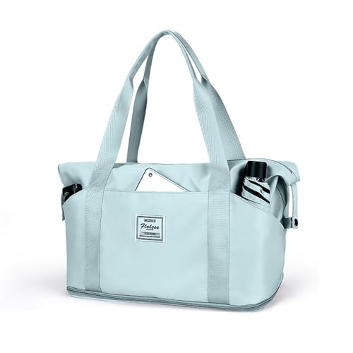 Erweiterbare Reise-Umhängetasche, Damen-Fitnesstasche mit Nass- und Trockentrennung, Damen-Reisetasche mit großem Fassungsvermögen (Color : Light Blue) von KituT