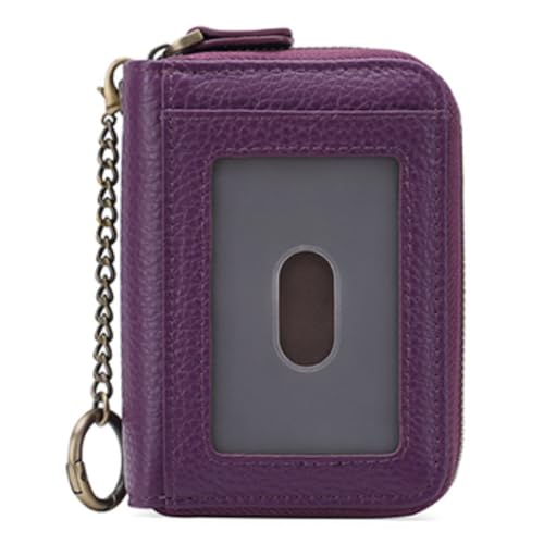 KituT Damen-Kartenhalter-Geldbörse, Damen-Schlüsselkartenhalter, RFID-Anti-Diebstahl-Swipe-Echtkartentasche (Color : Dark Purple) von KituT