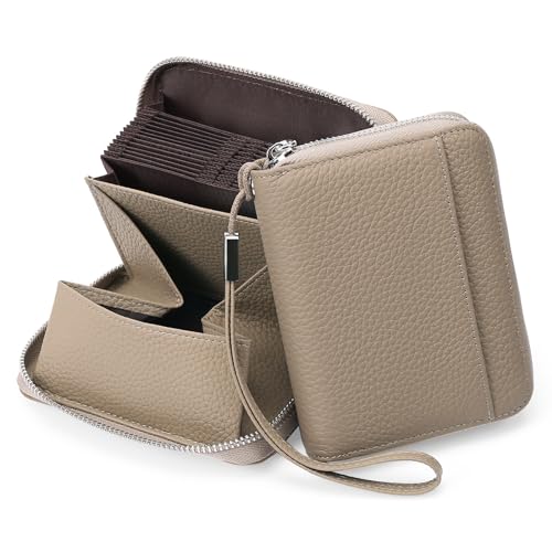 KituT Damen-Kreditkartenetui, 24 Kreditkartenfächer, Damenbrieftasche, großes Münzfach (Color : Gray) von KituT