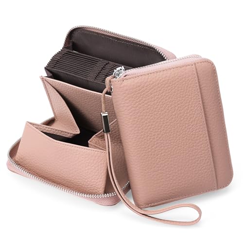 KituT Damen-Kreditkartenetui, 24 Kreditkartenfächer, Damenbrieftasche, großes Münzfach (Color : Pink) von KituT