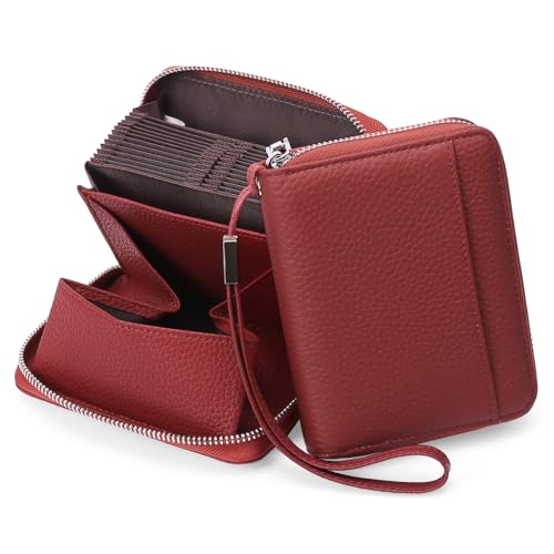 KituT Damen-Kreditkartenetui, 24 Kreditkartenfächer, Damenbrieftasche, großes Münzfach (Color : Red) von KituT