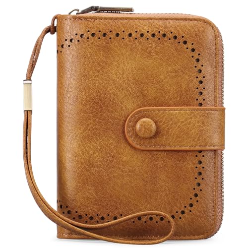 KituT Retro-Damen-Kreditkartenetui, Kartenhalter, echtes Leder, gestanzte Damen-Geldbörse, multifunktionale Damen-Geldbörse (Color : Copper Yellow) von KituT