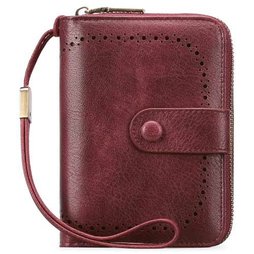 KituT Retro-Damen-Kreditkartenetui, Kartenhalter, echtes Leder, gestanzte Damen-Geldbörse, multifunktionale Damen-Geldbörse (Color : Deep Burgundy) von KituT