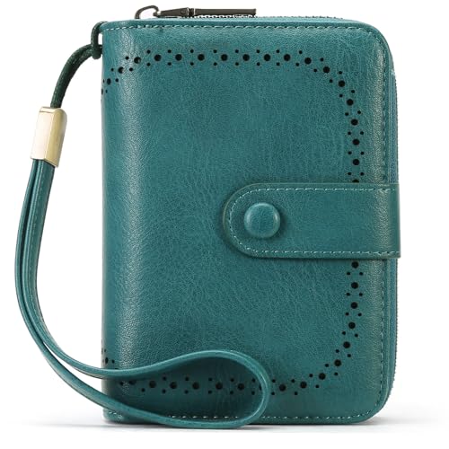 KituT Retro-Damen-Kreditkartenetui, Kartenhalter, echtes Leder, gestanzte Damen-Geldbörse, multifunktionale Damen-Geldbörse (Color : Lake Blue) von KituT