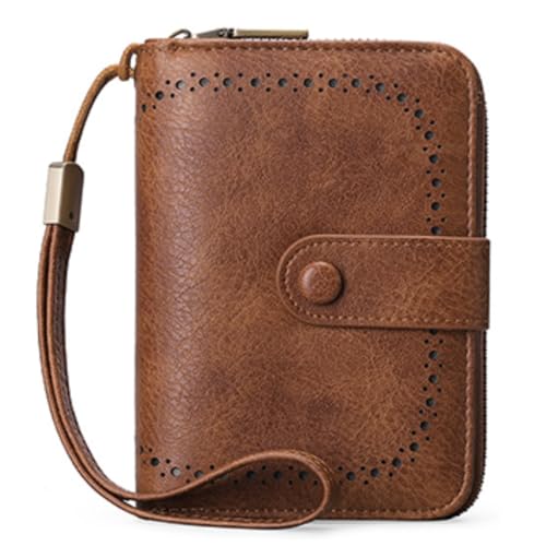 KituT Retro-Damen-Kreditkartenetui, Kartenhalter, echtes Leder, gestanzte Damen-Geldbörse, multifunktionale Damen-Geldbörse (Color : Light Brown) von KituT