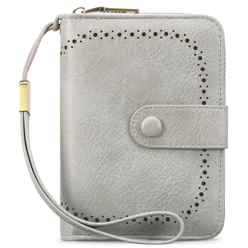 KituT Retro-Damen-Kreditkartenetui, Kartenhalter, echtes Leder, gestanzte Damen-Geldbörse, multifunktionale Damen-Geldbörse (Color : Light Gray) von KituT