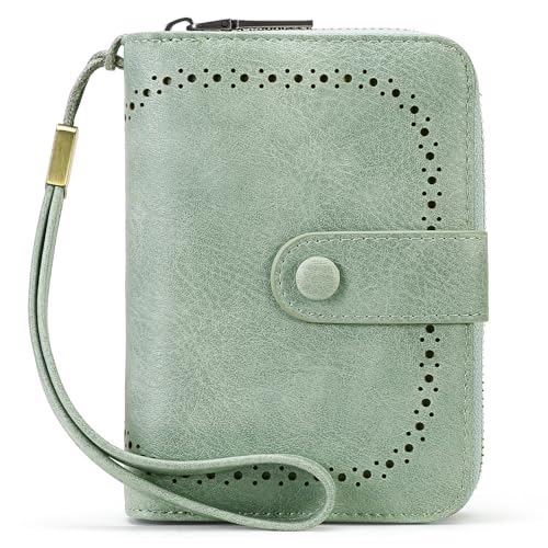 KituT Retro-Damen-Kreditkartenetui, Kartenhalter, echtes Leder, gestanzte Damen-Geldbörse, multifunktionale Damen-Geldbörse (Color : Light Green) von KituT