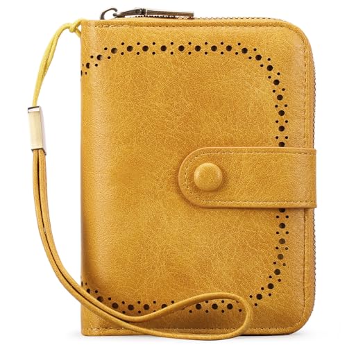 KituT Retro-Damen-Kreditkartenetui, Kartenhalter, echtes Leder, gestanzte Damen-Geldbörse, multifunktionale Damen-Geldbörse (Color : Mango Yellow) von KituT