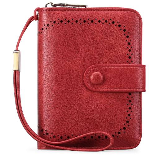 KituT Retro-Damen-Kreditkartenetui, Kartenhalter, echtes Leder, gestanzte Damen-Geldbörse, multifunktionale Damen-Geldbörse (Color : Red) von KituT