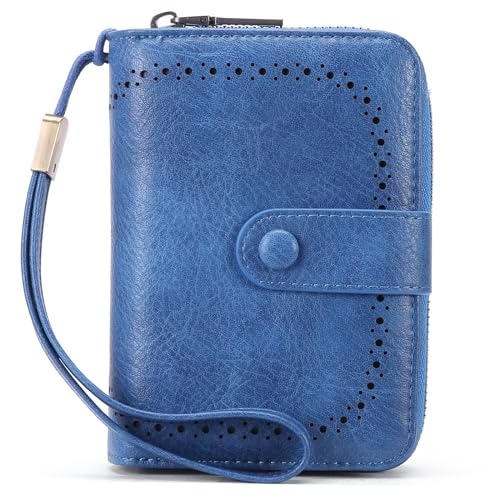 KituT Retro-Damen-Kreditkartenetui, Kartenhalter, echtes Leder, gestanzte Damen-Geldbörse, multifunktionale Damen-Geldbörse (Color : Sapphire Blue) von KituT