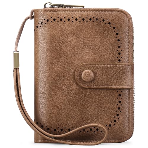 KituT Retro-Damen-Kreditkartenetui, Kartenhalter, echtes Leder, gestanzte Damen-Geldbörse, multifunktionale Damen-Geldbörse (Color : Tan) von KituT