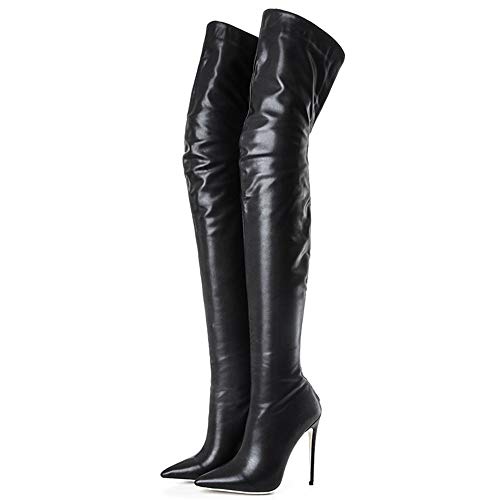 Kitulandy Damen Overknee Stiefel High Heels Reißverschluss PU Leder Oberschenkel Hohe Stiefel, Schwarz (Schwarz A), 39 EU von Kitulandy