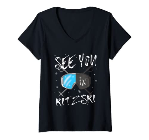 Damen Wir sehen uns in Kitzski Tirol Urlaub Ski T-Shirt mit V-Ausschnitt Damen Wir sehen uns in Kitzski Tirol Urlaub Ski T-Shirt mit V-Ausschnitt von Kitzski Austria skiing snowboarding Hiking