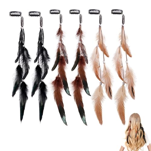 Boho Federn Haarschmuck Clip, Indianer Federn Haarschmuck, Hippie Federn Haarschmuck Clip, 6PCS Clip Halloween Partyzubehör Kostüm Accessoires Cosplay Zubehör von Kiuiom