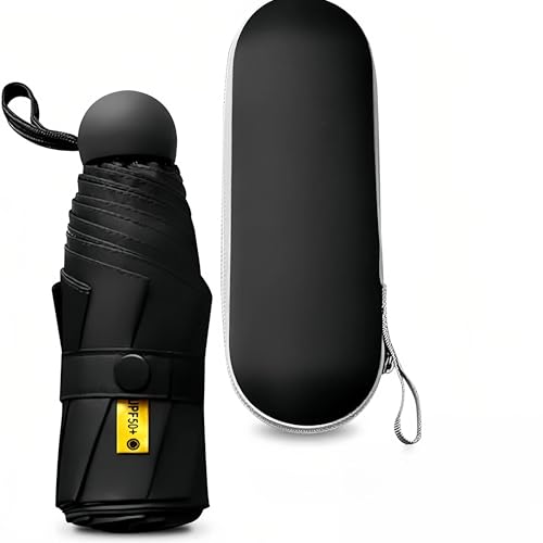 Falten Reise Regenschirm,Kompakter Reise Regenschirm Groß Sturmfest,Leichter Tragbarer Sonnenschirm,Zusammenklappbar Kompakt Reiseschirm mit Kapsel Fall,6 Rippen für Männer Frauen und Kinder von Kiuiom