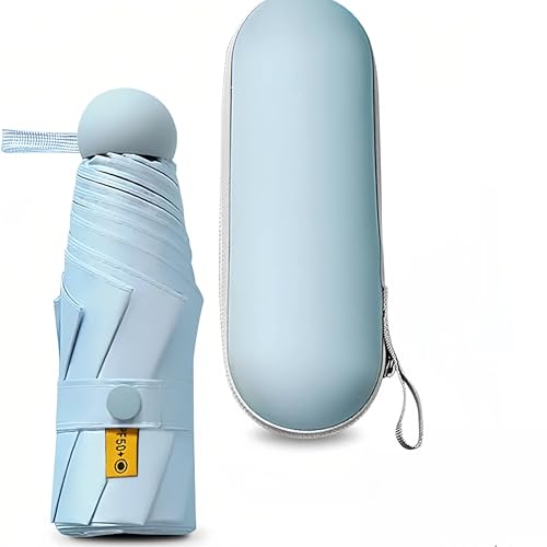 Falten Reise Regenschirm,Leichter Tragbarer Sonnenschirm,Zusammenklappbar Kompakt Reiseschirm mit Kapsel Fall,Taschenschirm 6 Rippen für Männer Frauen und Kinder Reise von Kiuiom