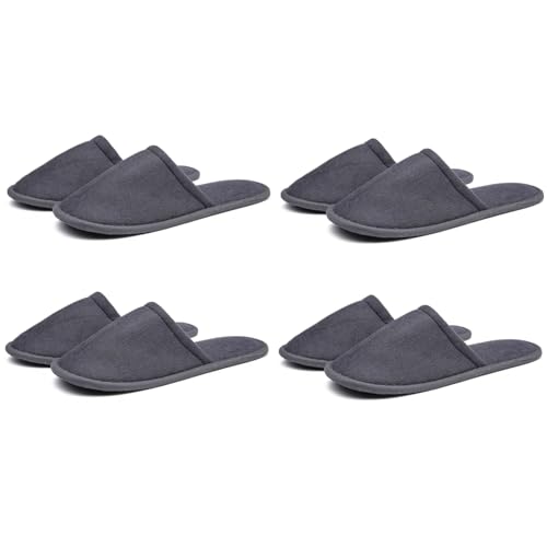 Kiuiom Spa Hotelslipper, Gästehausschuhe Set, Frottierslipper 4 Paar Pantoffeln Herren und Damen Hausschuhe Universalgröße Hausschuhe Badeslipper für Gäste Hotels Büro (Grau Vollständig Gewickelte) von Kiuiom