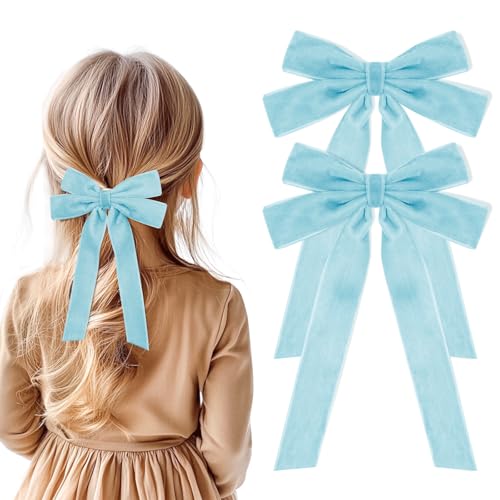 2 blaue Haarschleifen, weicher Samt, Haarclip mit langem Schwanz, Haarschmuck für Damen, Mädchen, Kleinkinder 2 blaue Haarschleifen, weicher Samt, Haarclip mit langem Schwanz, Haarschmuck für Damen, Mädchen, Kleinkinder von Kivzex