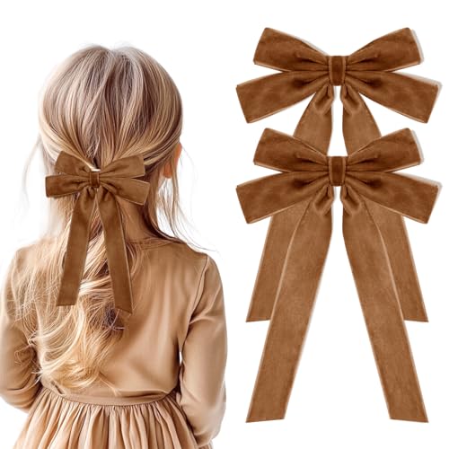 2 braune Haarschleifen, weicher Samt, Haarclip mit langem Schwanz, Haarschmuck für Damen, Mädchen, Kleinkinder 2 braune Haarschleifen, weicher Samt, Haarclip mit langem Schwanz, Haarschmuck für Damen, Mädchen, Kleinkinder von Kivzex