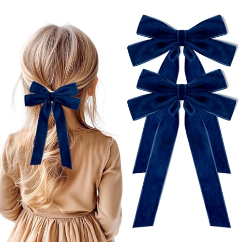 2 x saphirblaue Haarschleifen, weiche Samt-Schleife, Haarspange mit langem Schwanz, Haarschmuck für Damen, Mädchen, Kleinkinder 2 x saphirblaue Haarschleifen, weiche Samt-Schleife, Haarspange mit langem Schwanz, Haarschmuck für Damen, Mädchen, Kleinkinder von Kivzex