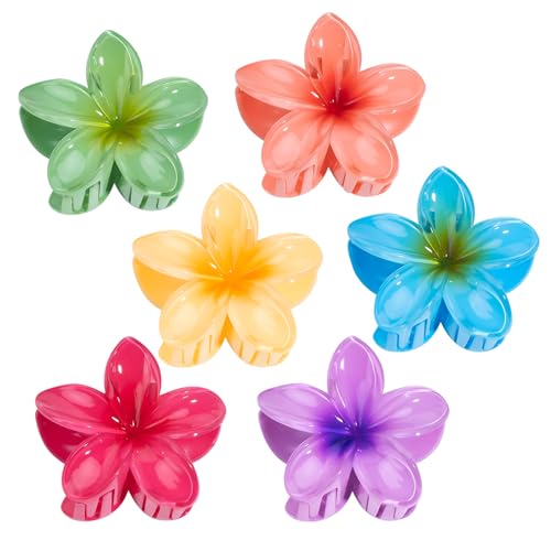 Kivzex Haarklammer mit hawaiianischen Blumen für Damen, Plumeria-Blumen-Haarspangen für dickes, dünnes Haar, Hawaii-Haar-Accessoires, glänzend 2, 6 Stück von Kivzex