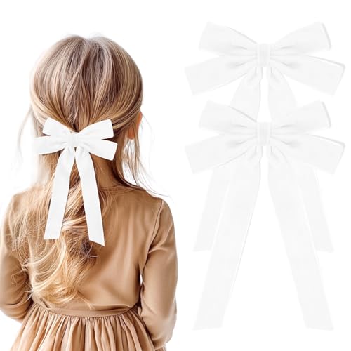Weiße Haarschleifen, weicher Samt, Haarclip mit langem Schwanz, Haarschmuck für Damen, Mädchen, Kleinkinder, 2 Stück Weiße Haarschleifen, weicher Samt, Haarclip mit langem Schwanz, Haarschmuck für Damen, Mädchen, Kleinkinder, 2 Stück von Kivzex