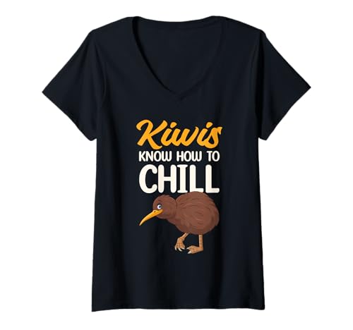 Damen Kiwis Know How to Chill Funny Kiwi Bird Spruch Neuseeland T-Shirt mit V-Ausschnitt Damen Kiwis Know How to Chill Funny Kiwi Bird Spruch Neuseeland T-Shirt mit V-Ausschnitt von Kiwi Bird Chill Humor New Zealand Relaxation