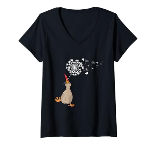 Damen Happy Kiwi Lover Kids Pusteblume Natur tanzender Kiwi-Vogel T-Shirt mit V-Ausschnitt von Kiwi Bird Gifts