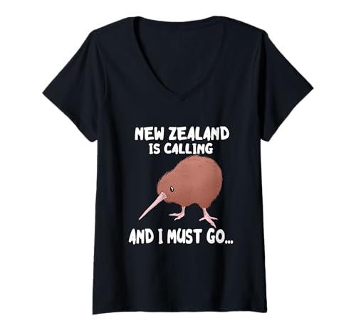 Damen Neuseeland Ruft Kiwi Bird Wildlife Animal Bird Lover T-Shirt mit V-Ausschnitt Damen Neuseeland Ruft Kiwi Bird Wildlife Animal Bird Lover T-Shirt mit V-Ausschnitt von Kiwi Bird New Zealand Bird Lover Fruit Lover