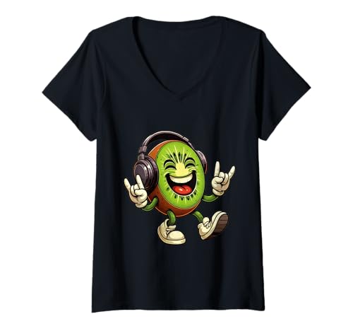 Damen Kiwi am Rocken | Süßes Kiwimotiv mit Pommesgabel Geschenk T-Shirt mit V-Ausschnitt Damen Kiwi am Rocken | Süßes Kiwimotiv mit Pommesgabel Geschenk T-Shirt mit V-Ausschnitt von Kiwi Designer Designs Geschenk