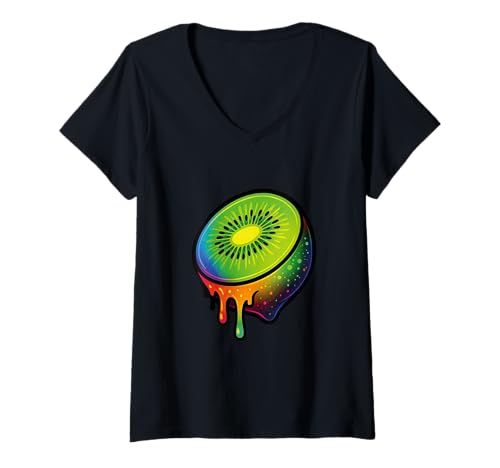 Damen Kiwi bunte Farben | Coole Kiwi in Regenbogenfarben T-Shirt mit V-Ausschnitt Damen Kiwi bunte Farben | Coole Kiwi in Regenbogenfarben T-Shirt mit V-Ausschnitt von Kiwi Designer Designs