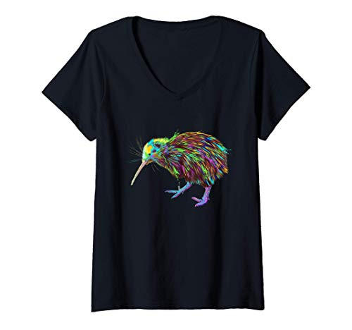 Damen Bunter Neuseeland Kiwi Vogel T-Shirt mit V-Ausschnitt Damen Bunter Neuseeland Kiwi Vogel T-Shirt mit V-Ausschnitt von Kiwi Vogel Geschenke