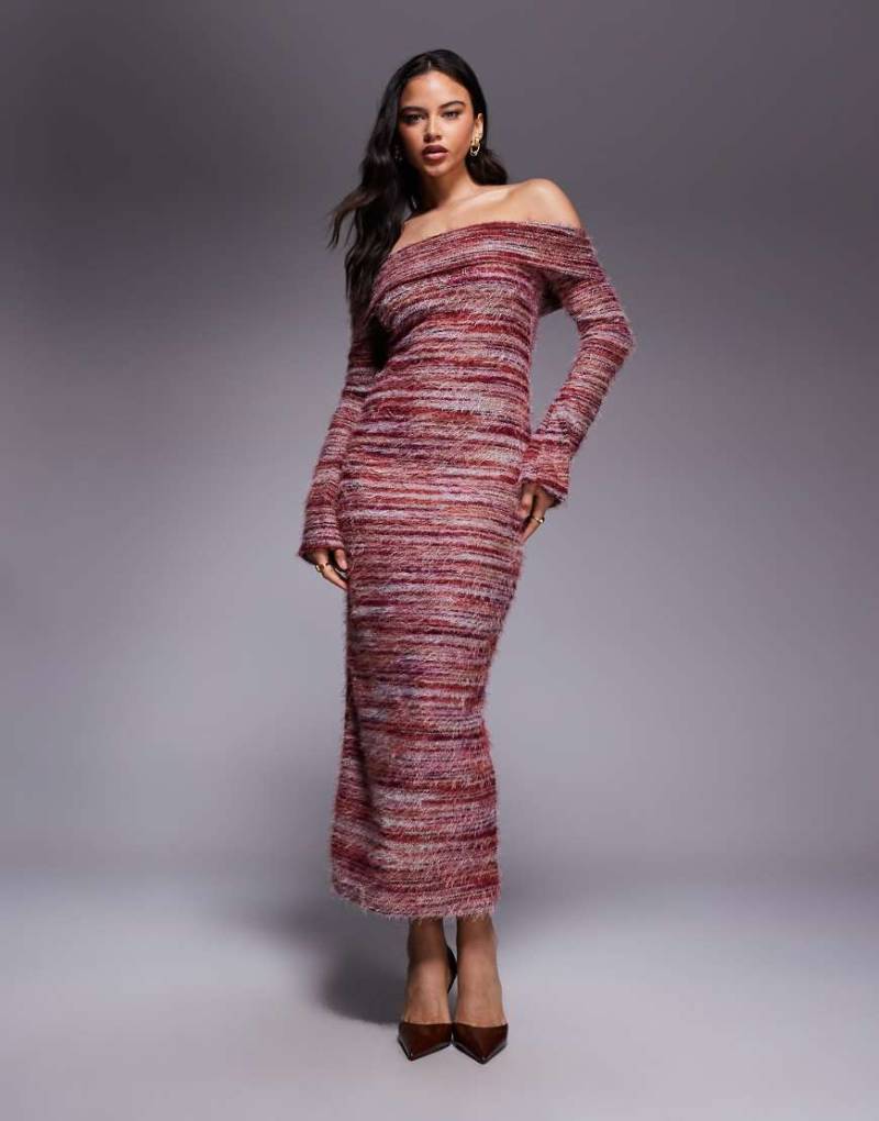 Kiwi & Co - Bibi - Strukturiertes Bardot-Maxikleid aus Mixgarn-Strick in Rostrot-Orange von Kiwi & Co