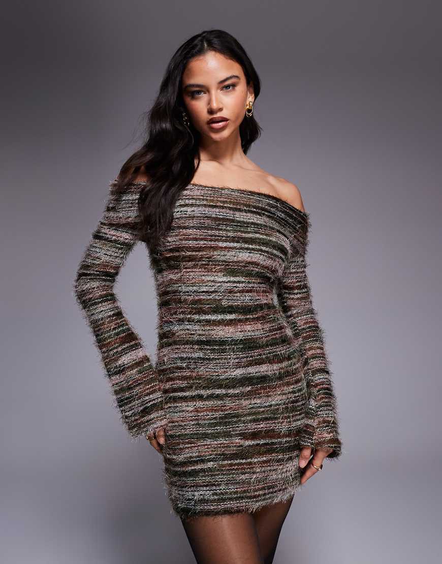 Kiwi & Co - Bibi - Strukturiertes Bardot-Minikleid aus Mixgarn-Strick in Khaki-Grün von Kiwi & Co