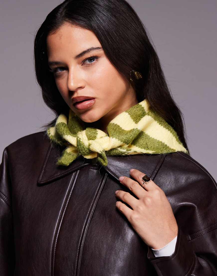 Kiwi & Co - Handgestricktes Halstuch mit Wollanteil mit limettengrünen Streifen von Kiwi & Co