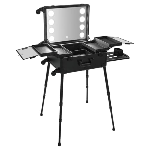 KiwiHood Tragbarer Kosmetikkoffer Professioneller Schminkkoffer 21-Zoll Beauty Case mit LED-Licht, 8-Lampen-Spiegel, Höhenverstellbaren Beinen und Trolley-Rollen für Reisen und Beauty-Salons KiwiHood Tragbarer Kosmetikkoffer Professioneller Schminkkoffer 21-Zoll Beauty Case mit LED-Licht, 8-Lampen-Spiegel, Höhenverstellbaren Beinen und Trolley-Rollen für Reisen und Beauty-Salons von KiwiHood